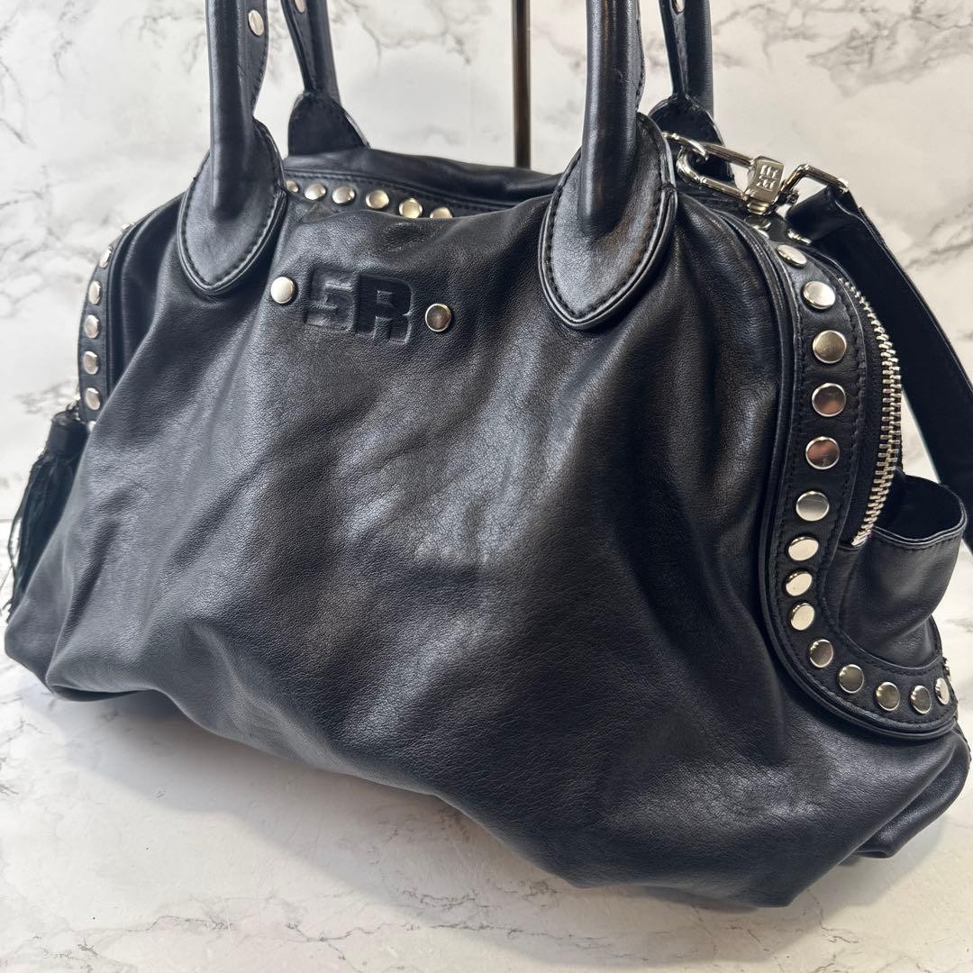SONIA RYKIEL Studded Handbag Shoulder Bag Purse Leather Black Used