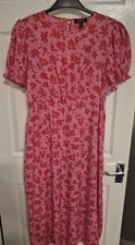 Ladies Red And Pink Maternity Midi Dress Size 14