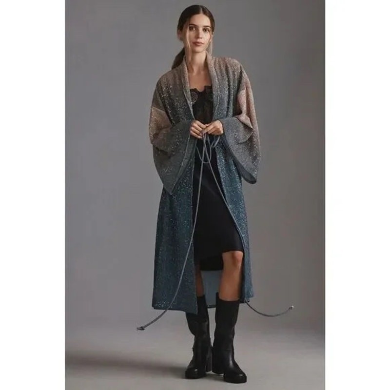 Sparkly sequin long open-front duster cardigan from Anthropologie