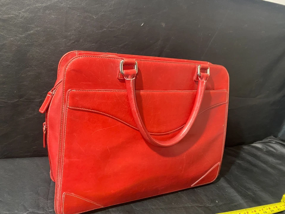 Levenger Red Leather Professional computer bag briefcase work bag carry case - Image 2 of 4