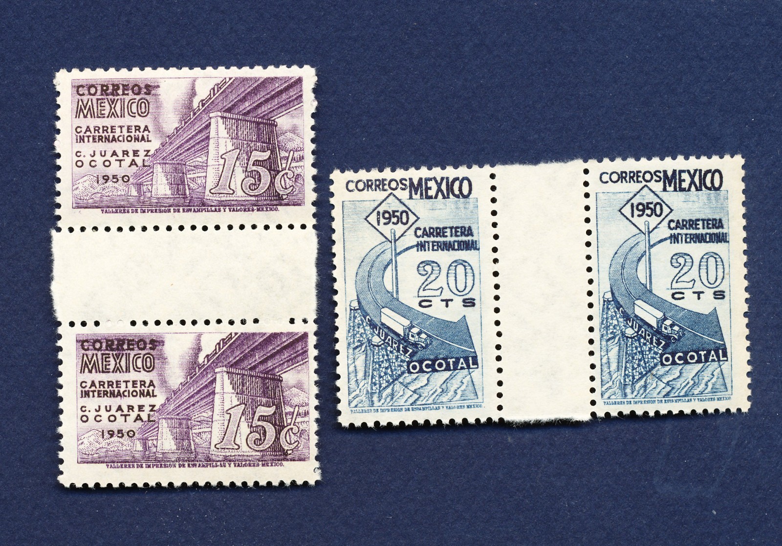 (46)   MEXICO - Scott 868-869 - MNH Gutter Pairs - 1950