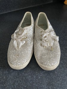 Kate Spade Keds White Sparkle Glitter Lace-Up Bridal Sneakers Size 9