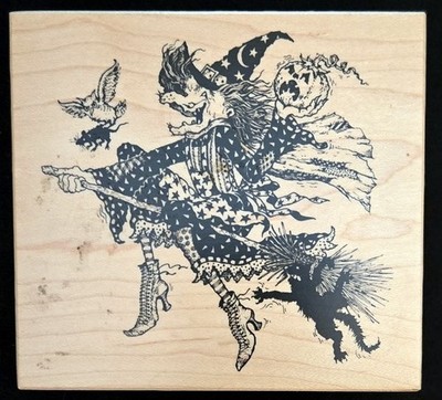 PSX rubber stamp K-2171 Witch Broom Pumpkin Owl Rat Black Cat Halloween