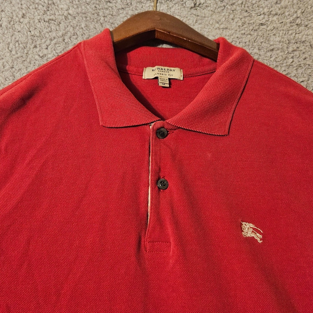 Burberry London Mens Classic Fit Red Cotton Nova Check Polo Shirt