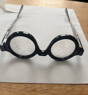 Round Black  silver with a touch of green Glasses with Clear Lenses Cuboraum S2