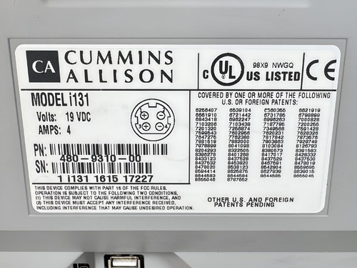 🚀 Escáner/contador de divisas Cummins Allison iFX i131-i100 limpio y reparado - Imagen 12 de 16