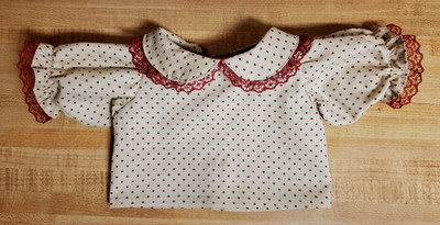 VALENTINE TINY HEART BLOUSE w/ RED lace COLLAR  for 16'' CPK Cabbage Patch KiDS
