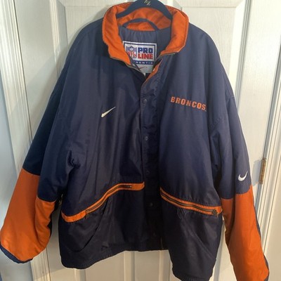 Vtg Nike NFL Pro Line Denver Broncos Big D Puffy Jacket Men s L Blue Orange XXL