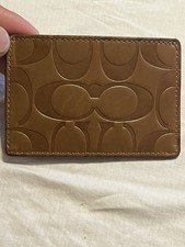 NEW COACH MENS TOBACCO BROWN SIGNATURE EMBOSSED SLIM LEATHER CARD CASE