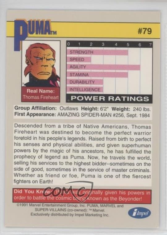 1991 Impel Marvel Universe Series II Super-Villains Puma #79 00gy thumbnail 2