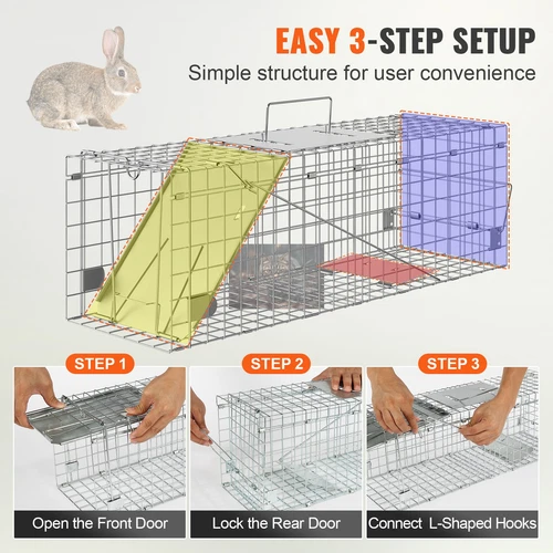 VEVOR Live Animal Cage Trap 24" x 8" x 8" Humane Cat Trap Cats Squirrels Mouse - Picture 5 of 12