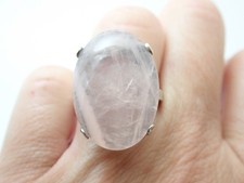 Vintage Large Pink Rose Quartz Cabochon Sterling Silver Band Ring Sz 6.75