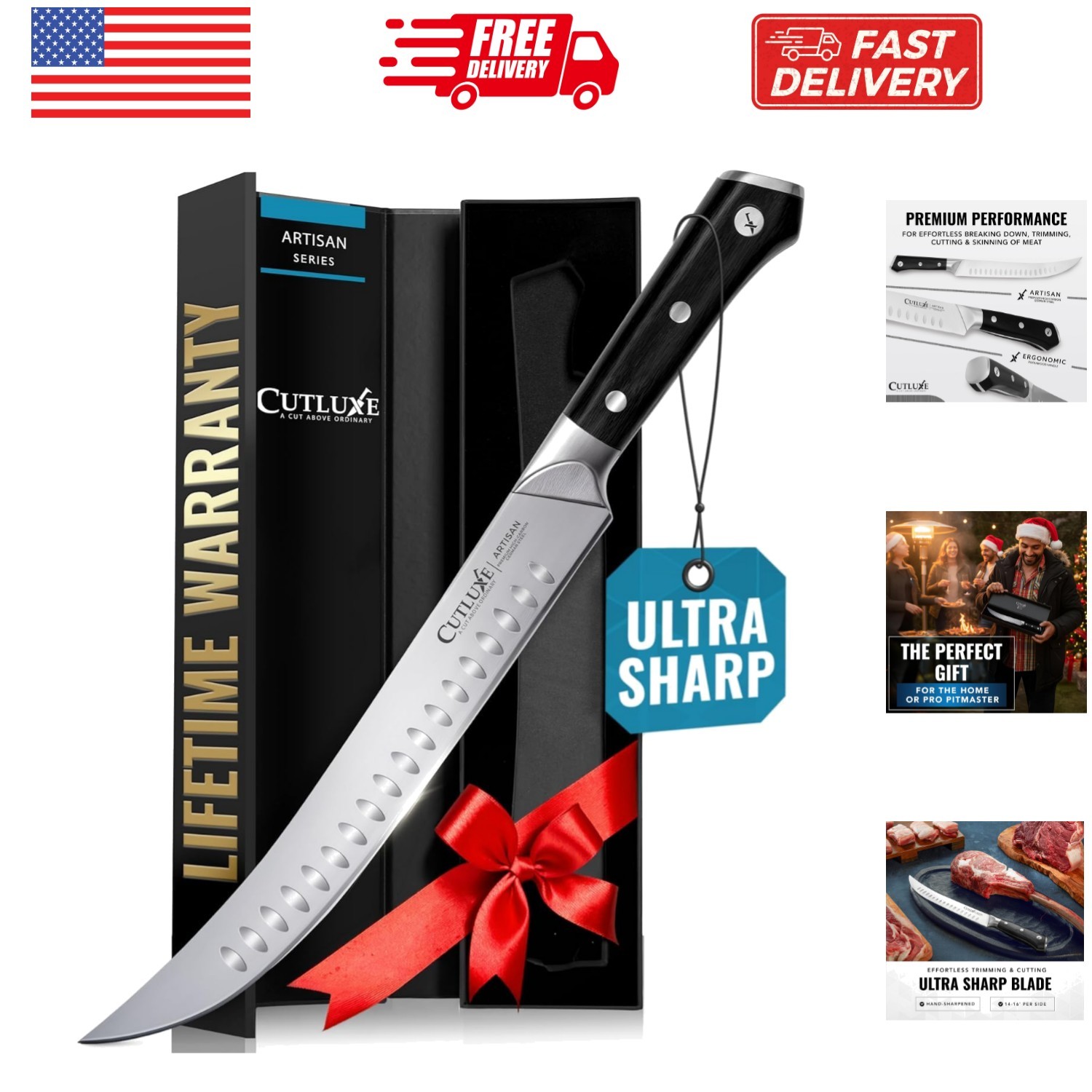 Butcher Knife – 10″ Cimeter Breaking Knife, Razor Sharp Forged High Carbon Ge...