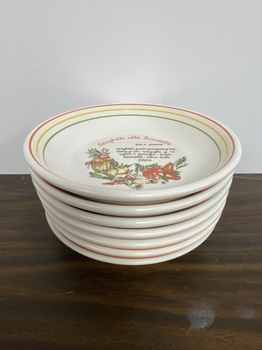 Made In Italy Set of 7 ITALIAN PASTA / SOUP BOWLS 8” w Spaghetti Recipes
