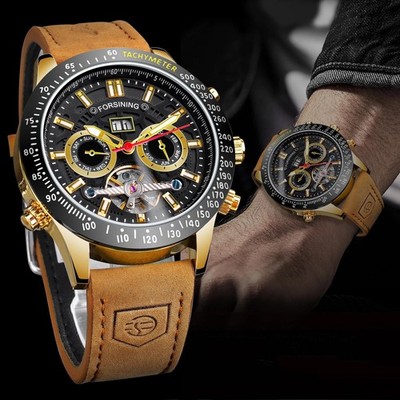 FORSINING Men Automatic Mechanical Watch Skeleton Tourbillon Style Luxury