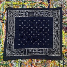 Vintage 1950s 60s Cotton Indigo Wash Fast Bandana Geometrical