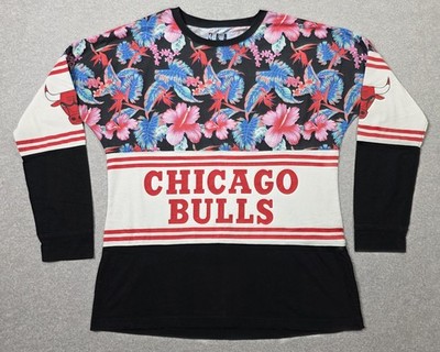 Chicago Bulls Shirt Womens Small NBA Basketball Floral Tropical Long Sleeve UNK