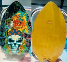 VINTAGE SKULL SERPENT “TOUGH LOVE” SKIM LIZARD WOODEN BOARD 30”X19”~RARE