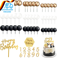 Cake Topper Geburtstag, 48 StüCk Tortendeko Geburtstag, Kuchendeko Kugeln Schwar