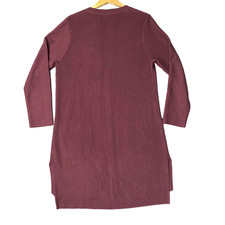 J Jill Lagenlook Duster Cardigan Burgundy Rust Long Knit Pocket Sweater Womens L