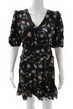Nicole Miller Womens Fit Flare Mini Floral Vneck Short Sleeve Dress Size S