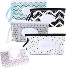 4Pcs Baby Wipe Dispenser, Portable Refillable Baby Wipes Container for Diaper, W