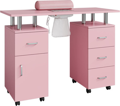 Manicure Table with Dust Collector, 42'' Nail Desk for Nail Tech with Lockable Wh