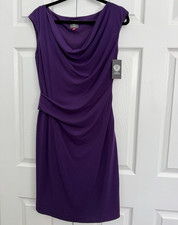 Vince Camuto Purple Cowl Neck Ruched Sheath Dress 10 Jersey Stretch VC3P3317