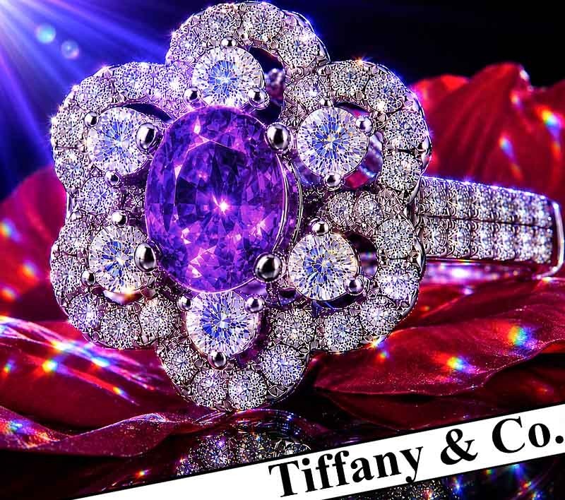 TIFFANY & CO. Diamond Ring 18K Gold NO HEAT Purple Sapphire Ring VINTAGE Estate
