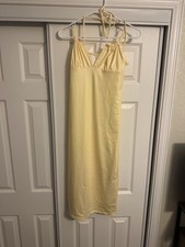Yellow Polka Dot Spaghetti Strap Halter Dress Size L - Slip Style Summer Style