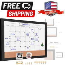 Monthly Calendar Dry Erase White Board  Cork Bulletin Board  13" x 17" Black ...