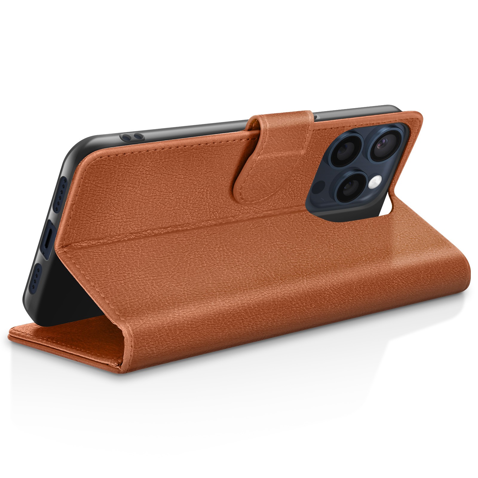 Étui portefeuille iPhone 15 Pro Zanaé marron antichoc avec support aimanté