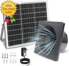 Solar Exhaust Fan 25W Solar Panel + 8" Ventilation Vent Fan with Power Adapter