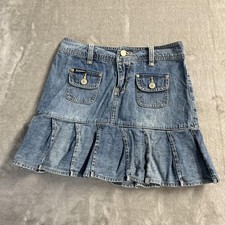 UNIONBAY Skirt Juniors 1 Blue Denim Pleated Ruffle Mini Pockets Low Rise Y2K