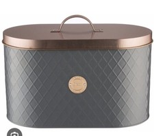 Image of Typhoon Henrik Grey Coated Steel Bread Bin with Copper Lid Storage Container