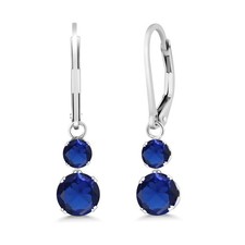 925 Sterling Silver Created Sapphire Drop Dangle Earrings For Women 2.00 Cttw,
