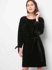 GAP Velvet tie-sleeve scoopneck dress off shoulder option L knee length midi