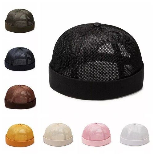 Retro Brimless Docker Hat Adjustable Skullcap Mesh Net Beanie Cap Unisex uk - Picture 3 of 24