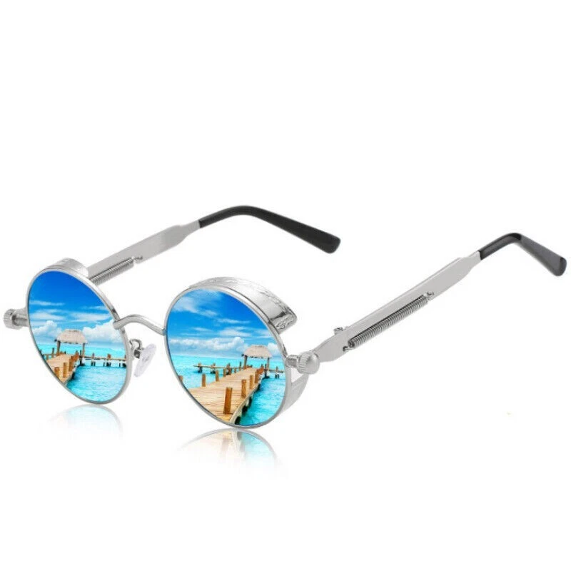 Gafas de sol retro polarizadas lentes redondas hombres mujeres conducción gótico gafas steampunk Foto 4 de 4