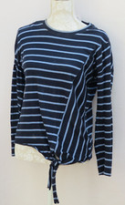 Next ?? Navy Blue Stripe Scoop Neck Top Relaxed Fit ?? UK 6 Petite to fit 8/10