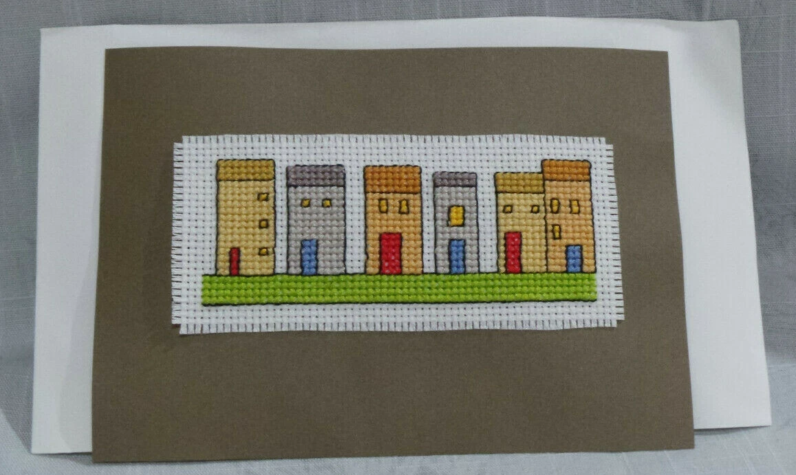 Cityscape Completed Cross Stitch Postcard