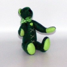 Green Teddy Bear, Movable Arms/Legs, Lt Green Accents, Handmade, 8"T