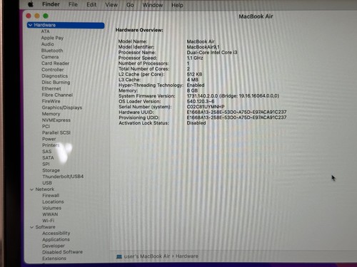Apple MacBook Air 13.3" Intel Core i3 1.1ghz 256GB SSD 8GB 2020 A2179 DAÑO POR AGUA - Imagen 19 de 24