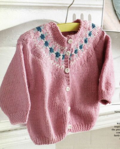 (6100) 5 ply Knitting Pattern Girl's Fair Isle Yoked Cardigan Ages 3-12 months!