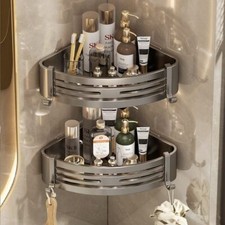 Duschkorb 2-Stück Eckregal ohne Bohren mit 4 Klebeflächen und 4 Haken