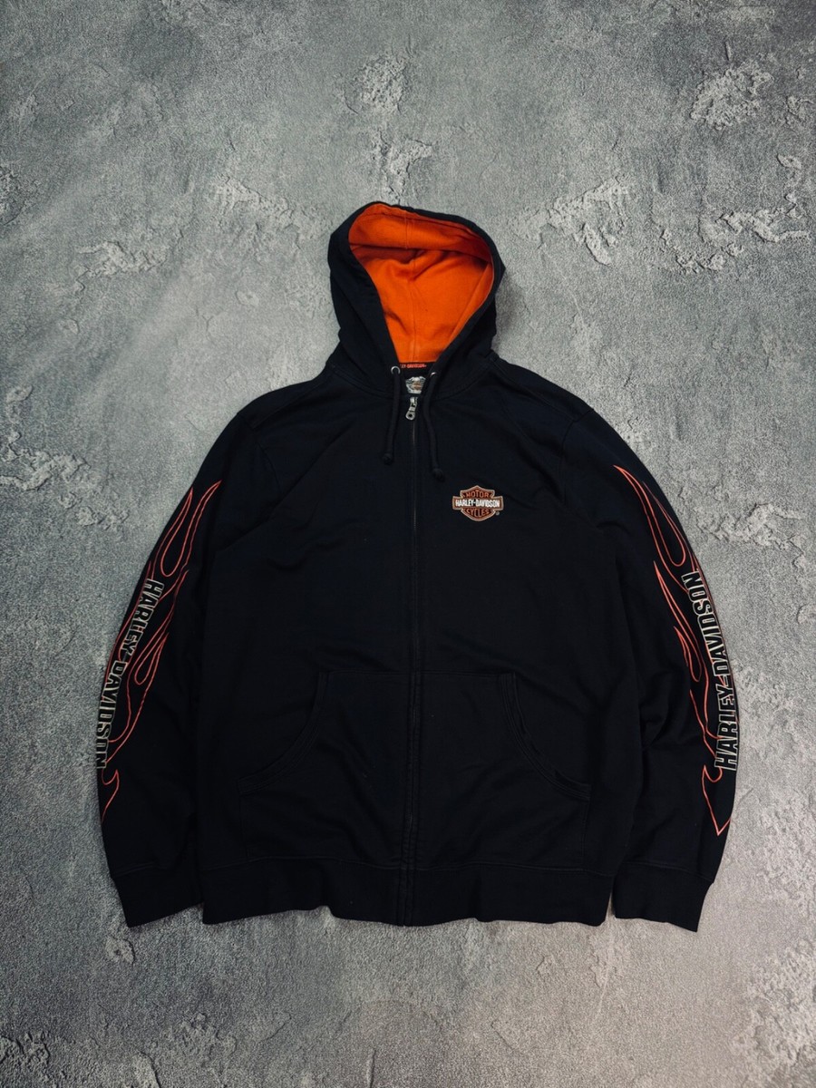 Vintage Y2K Harley Davidson Flames Sleeve Full Zip Hoodie