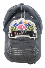 Rustic Distressed Baseball Cap Style Hat "Happy Camper" - Gray - NEW WITH TAG