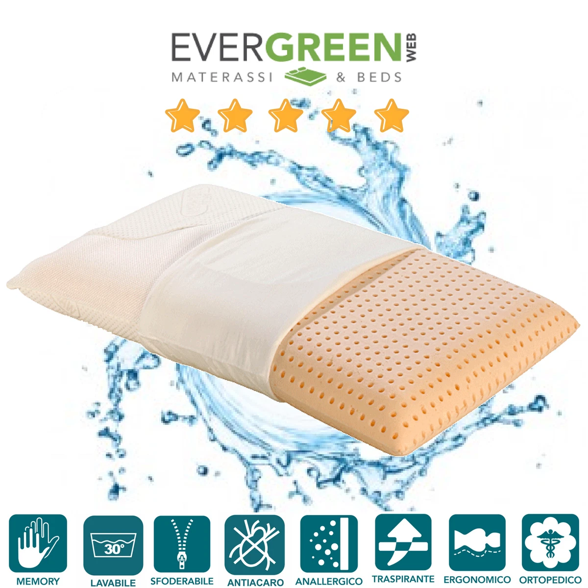 Cuscini Letto Coppia 40x70 H 15 Cm 2 Guanciali Lavabili In - Foto 2