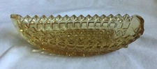 Vintage Light Amber Glass Boat Open Salt Cellar - Diamond & Block Pattern