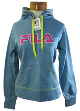 NWT Fila Womens Contrast Stitched Pullover Hoodie S Ocean Blue/Pink Glo MSRP 60
